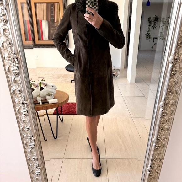 Gimo’s Suede Leather Shearling Brown Coat Size S - Picture 1 of 12